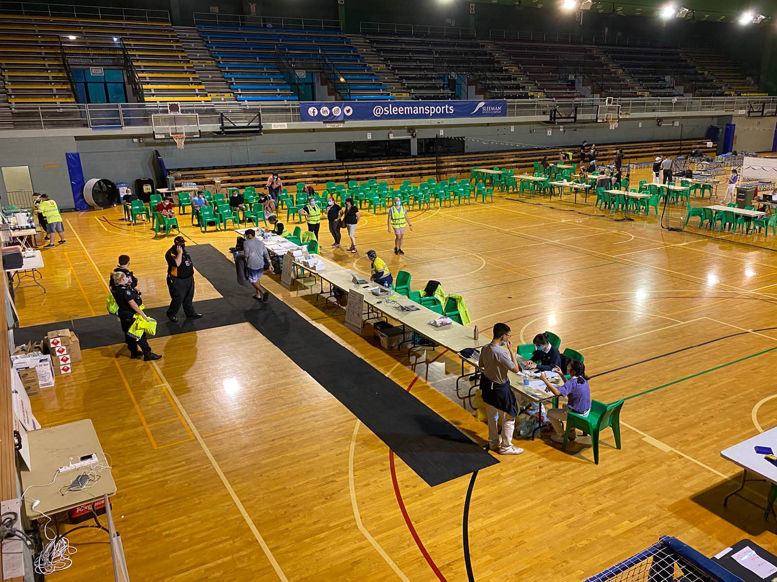 Inside the Chandler Arena being used as an evacuation centre