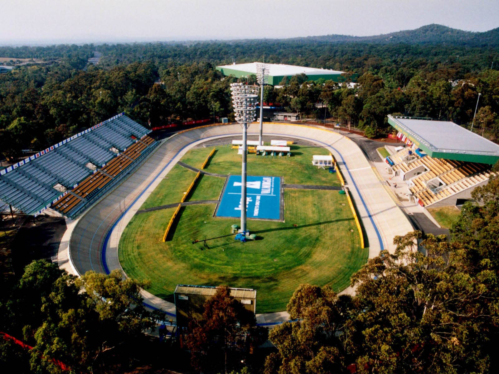 An aerial shot of an outdoor velodrome