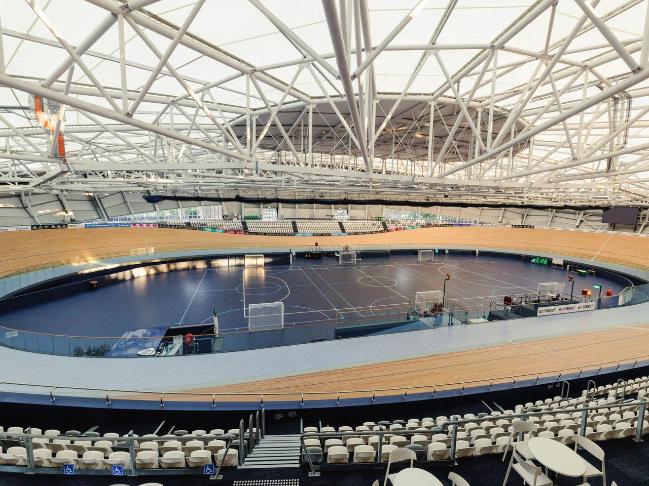 The velodrome track with seating surrounding it