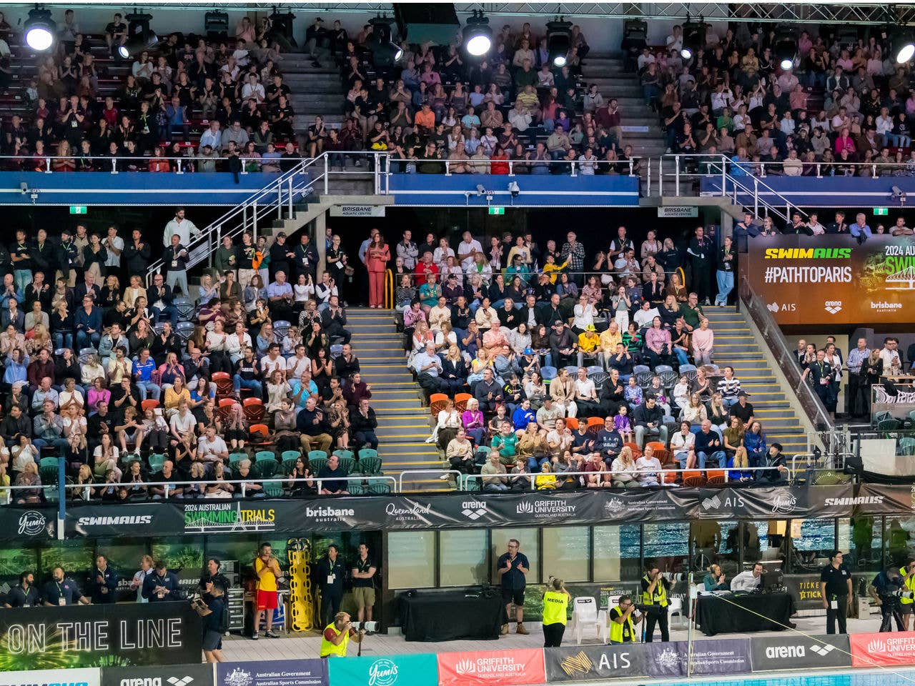 Crowd inside Brisbane Aquatic Centre Stands