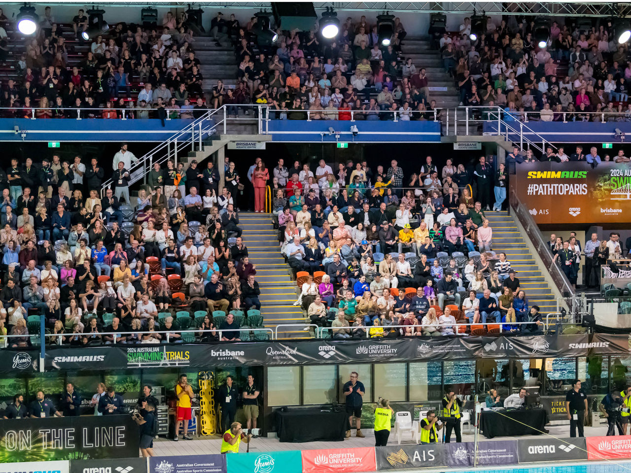 Crowd inside Brisbane Aquatic Centre Stands